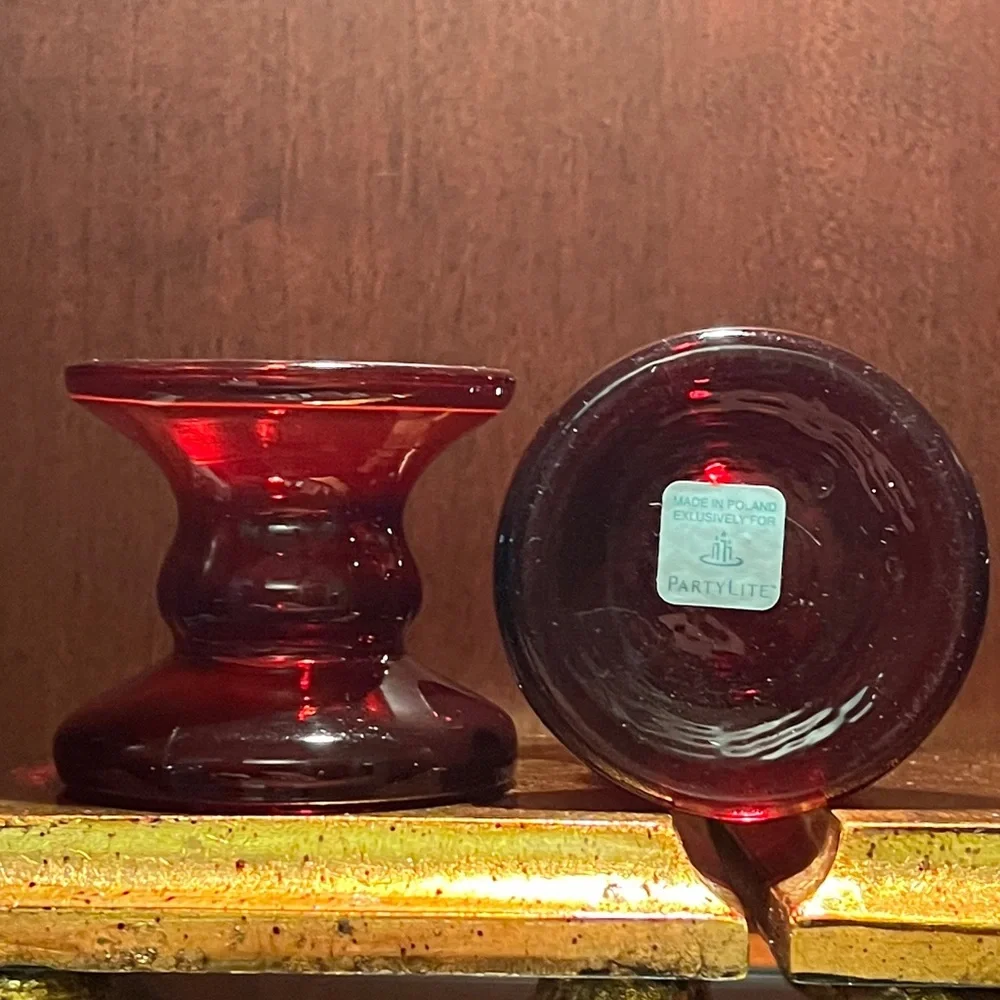 Set of Ruby Red Glass Candlesticks